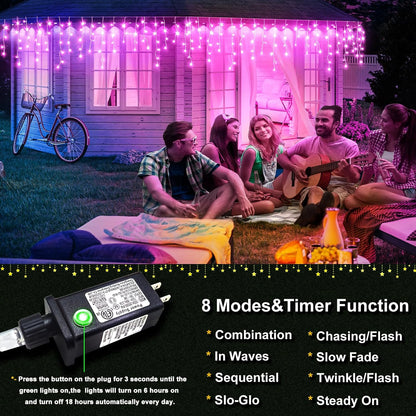 Icicle Christmas Lights Outdoor 33ft 400 LED Pink Christmas Lights for Outside 8 Modes with 75 Drops, Waterproof Icicle Light Plug in for Indoor Party House Christmas Decorations