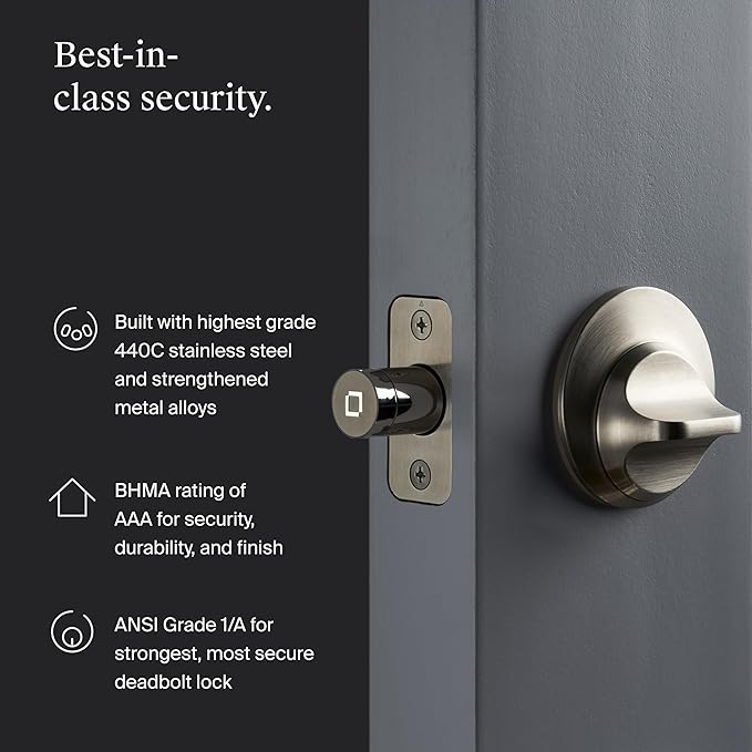 Level Lock+ WiFi Deadbolt Smart Lock - World's Smallest Smart Lock Plus Apple Home Key - Lock/Unlock Anywhere - Level App for iOS & Android - Works with Apple Home, Alexa, GoogleHome (Satin Nickel)