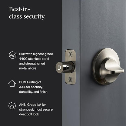 Level Lock+ WiFi Deadbolt Smart Lock - World's Smallest Smart Lock Plus Apple Home Key - Lock/Unlock Anywhere - Level App for iOS & Android - Works with Apple Home, Alexa, GoogleHome (Satin Nickel)