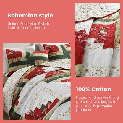 Secgo Handmade Quilted 100% Cotton King Comforter Set for Bed - 100% Cotton Quilts King Size, Black Bedspreads (96 * 108 Inch) with 2 Pillow Shams, Patchwork Reversible Lightweight Bedding