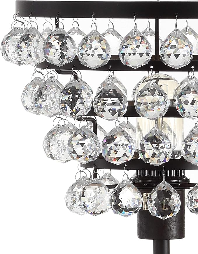 JONATHAN Y 25" Bronze Table Lamp, Modern Industrial Chandelier Style Light, Clear Crystal Beads, Glam Bedside Nightstand Lamp for Bedroom Living Room, LED Bulb Included JYL9004A