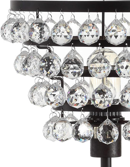 JONATHAN Y 25" Bronze Table Lamp, Modern Industrial Chandelier Style Light, Clear Crystal Beads, Glam Bedside Nightstand Lamp for Bedroom Living Room, LED Bulb Included JYL9004A