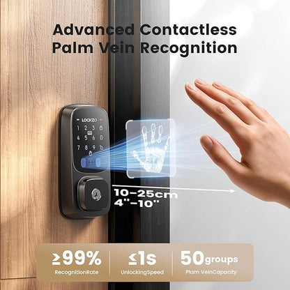 Smart Lock with Palm Vein, Keyless Entry Door Lock for Front Door, WiFi Electronic Door Lock with Keypad Deadbolt, Auto Lock, Voice Control, Compatible with Alexa & Google Assistant