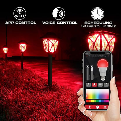 Monster Smart RGB+IC+WW Pathway Lights with 4 Dimmable LED Lights - Sound Reactive Garden Light, Weatherproof IP44 Outdoor Lighting - Compatible with Alexa, Google Assistant, Siri, Monster App