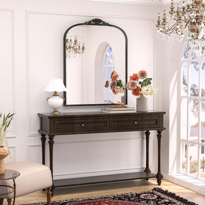Keonjinn Vintage Arched Wall Mirror 30" x 36", Black Antique Mirrors with Metal Frame, Ornate Baroque Decoration for Mantle, Bathroom, Living Room, Fireplace, French Cleat Mounting