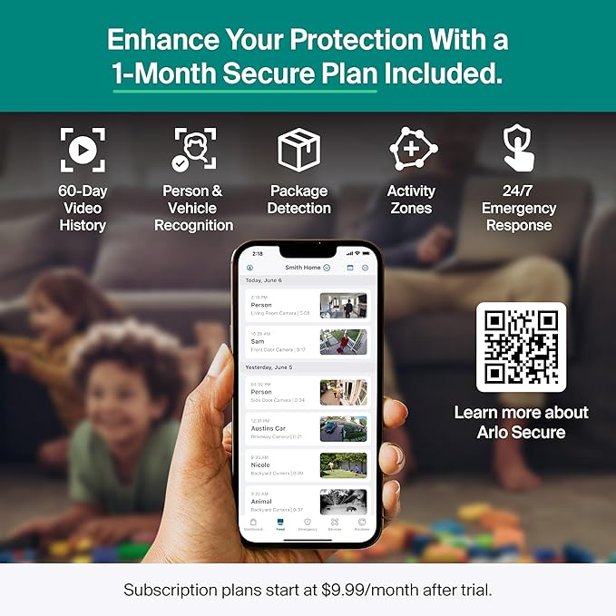 Arlo Essential Security Cameras Wireless Outdoor 2K (3rd Gen, 2025 Release) - Battery Power, Person Recognition, Package Detection, Animated Preview, 1-Month Trial of Secure Plan, 1 Cam, White