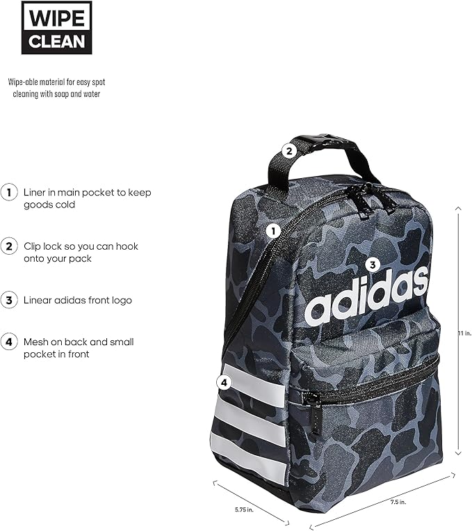 adidas Unisex Santiago Lunch Bag, Insulated School Food Container Box Discontinued, Nomad Camo Grey/White/2.0, One Size