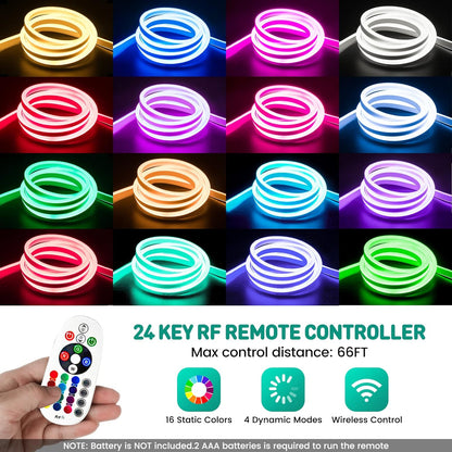 GZBtech RGB LED Neon Rope Lights 16.4FT/5M, AC 110-120V Waterproof Color Changing LED Rope with Remote Controller, Dimmable Multi Color Neon Rope Lighting for Indoor Outdoor Commercial Use