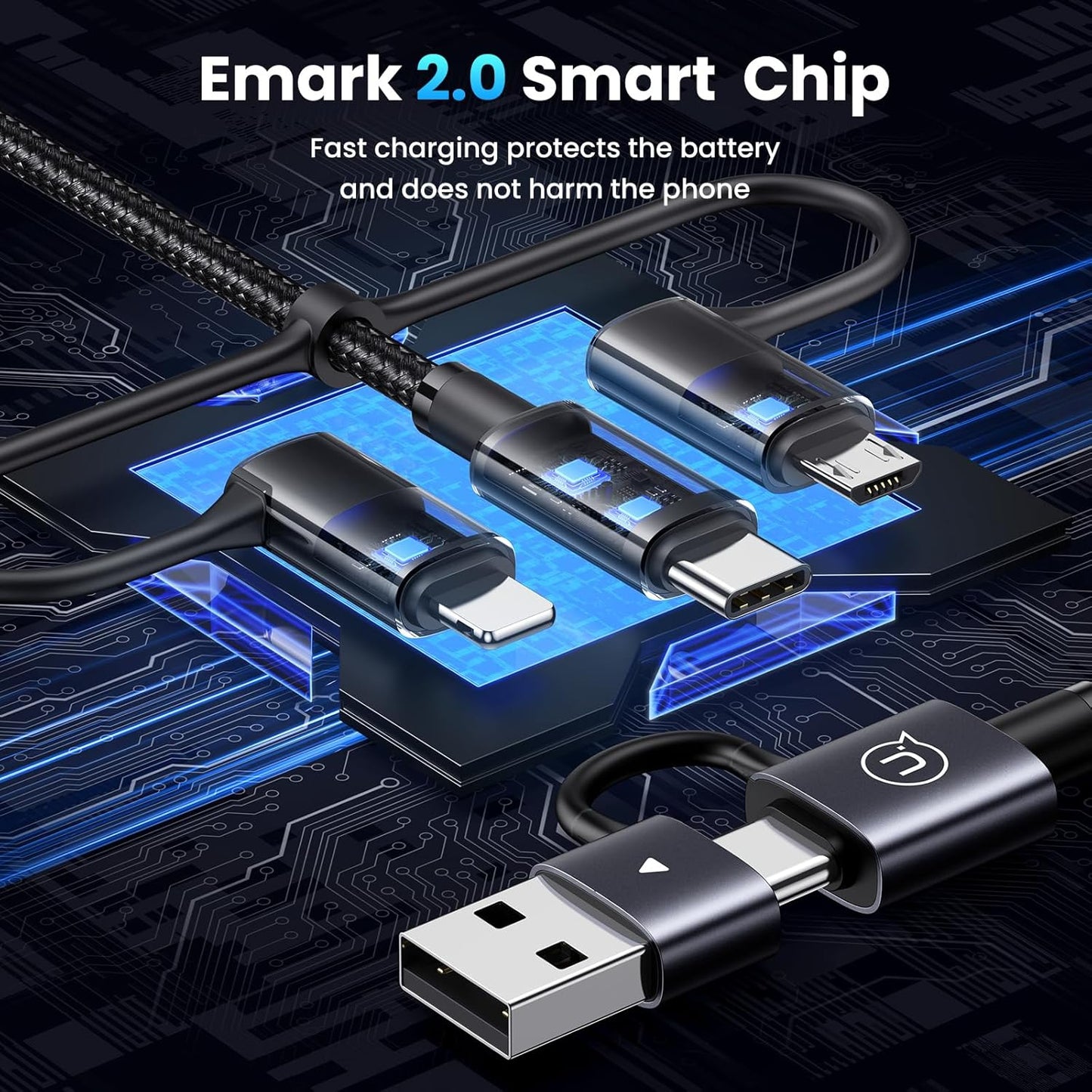 240W Multi Charging Cable, 6.6ft 6-in-1 USB C Cable Fast Charging Cords with USB-C/A Ports to IP/Type C/Micro Connectors for Pad/Cell Phones/Tablets/Laptop