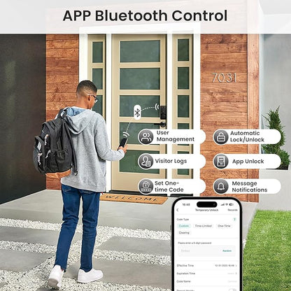 Smart Lock with Handles, Fingerprint Door Lock App Control, Keyless Entry Door Lock Set, Electronic Keypad Deadbolt, Auto & One Touch Lock, Easy Installation, IP54, Digital Smart Code