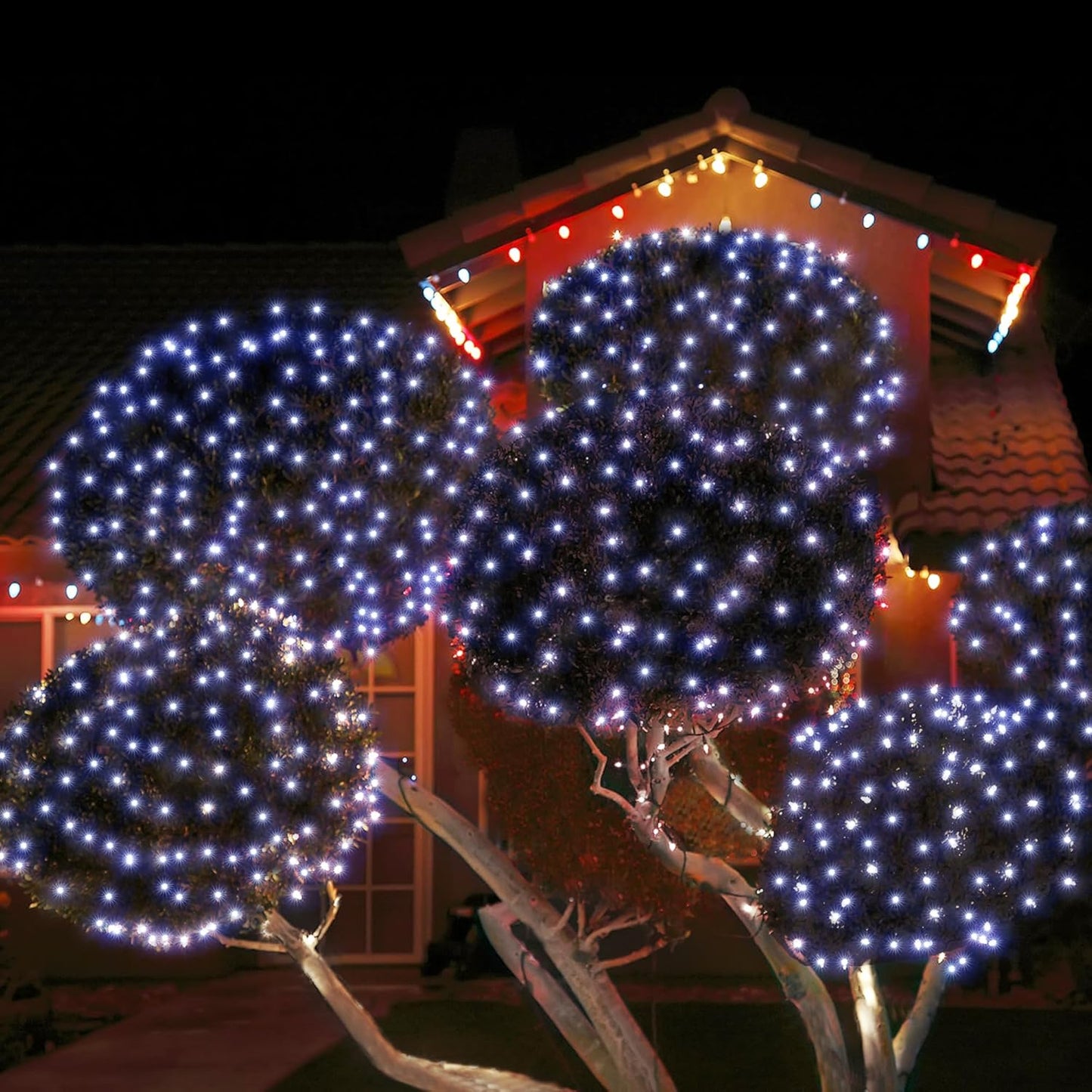 WBao Outdoor Christmas Lights, 360LED 11.5ft x 6.9ft Net Lights with 8 Modes, Timer, UL Certified, End to End Connectable, Waterproof for Lawn, Bushes, Trees Outdoor Christmas Decorations, Cool White