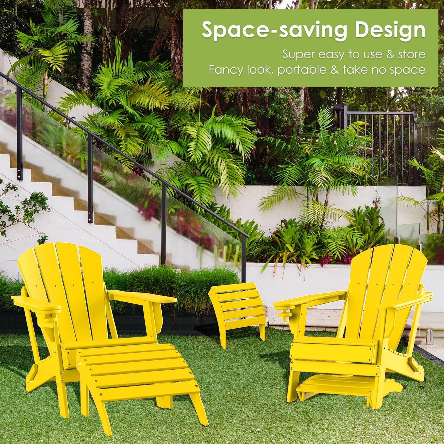 GREENVINES Adirondack-Ottoman | Set of 4 | HDPE Plastic | Outdoor Footrest | All Weather | Foot Rest | Foot Stool | Yellow | for Adirondack Chair | for Patio Backyard Pool
