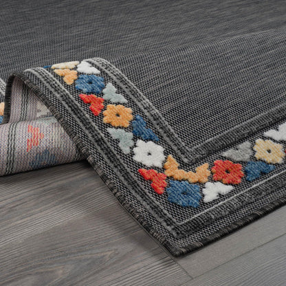 Beverly Rug Outdoor Rug 5x7 Modern Bordered Area Rugs for Indoor and Outdoor Patio Easy to Clean Non Shedding Living Room Porch Garden Washable Outside Carpet (5 x 7 Dark Gray)