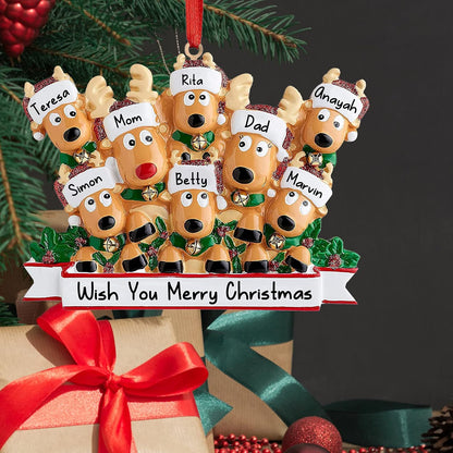 Personalized Deer Christmas Ornaments 2025 Family of 2,3,4,5,6,7,8 Custom Name Reindeer Xmas Ornament with Text,Customized Christmas Decoration Gifts - Family of 8