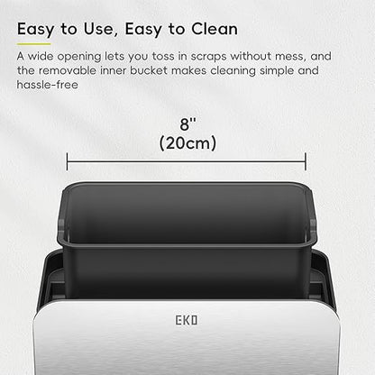 EKO Kitchen Compost Bin, 7L / 1.85 Gal Stainless Steel with Removable Inner Bucket and Deodorizer Compartment, 2-in-1 Countertop Compost Bin with Lid, Food Waste Caddy for Kitchen (MMT & Black Finish)