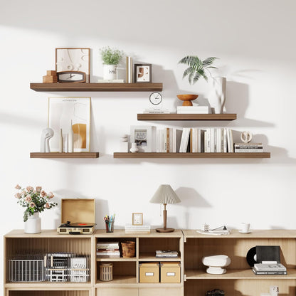 24 Inch Floating Shelves, 12 Inch Deep Floating Shelves for Wall, Floating Shelf with Invisible Brackets, Deep Shelves for Bathroom, Bedroom, Living Room, 2 Pack, Walnut