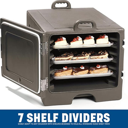 Carlisle FoodService Products Insulated Food Pan Carrier, Holds 7 Sheet Pans (Sold Separately), Front-Loading Cateraide with Handles, Rugged PE Shell with PU Insulation, Brown