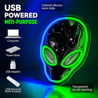 zidoni Alien Neon Sign,Dimmable Alien LED Neon Signs for Wall Decor Bedroom Game Room Man Cave Party Decor, LED Light Sign Gifts for Teen Boy Room