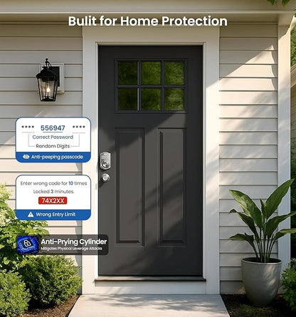 Veise Keypad Door Knob Lock, Keyless Entry Digital Lock with Handle, Electronic Smart Knob for Front Door & Bedroom, Easy Install, Auto Lock, Passage Mode, Anti-Peeping Password, Satin Nickel