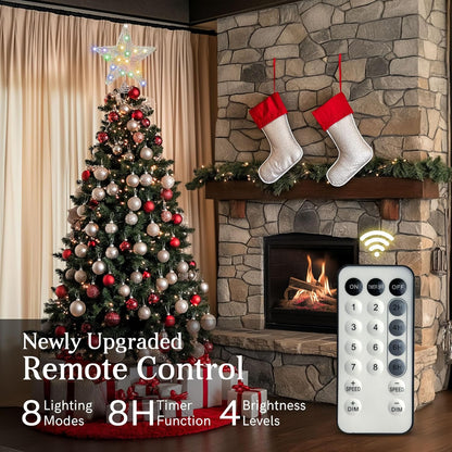Christmas Tree Topper Star Silver with 50 Colouful LED Lights 8 Lighting Modes Timer, Tradition Tree Topper Star for Home Holiday Xmas Tree Christmas Decor, Colorful Light