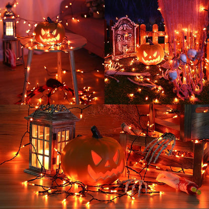 BrizLabs Orange Halloween Lights, 33ft 100 LED Battery Halloween Lights, 8 Modes Orange String Light with Timer, Indoor Outdoor Battery Light String for Party Xmas Thanksgiving Bedroom Patio Decor