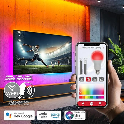 Monster Smart RGB+IC LED Strip Lights 50ft – Sound Reactive Strip Lights for Bedroom, App & Voice Control, RGB Light Strip for Room, Alexa Google Home, Razer Chroma Sync - 270 RGB+IC LED Lights