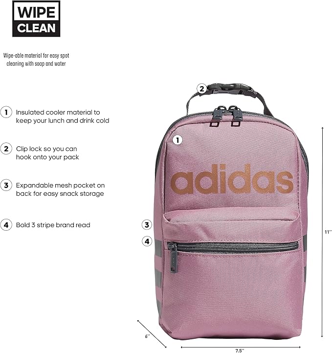 adidas Unisex Santiago Lunch Bag, Insulated School Food Container Box Discontinued, Wonder Orchid Purple/Rose Gold/2.0, One Size
