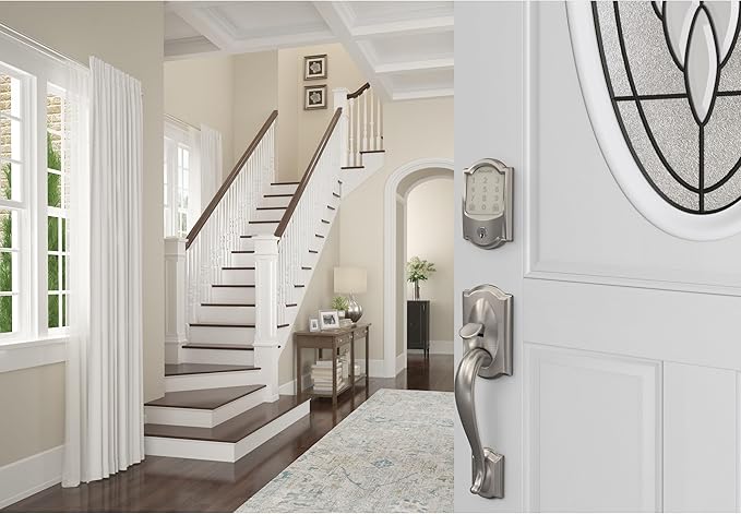 Schlage Encode Smart WiFi Deadbolt Lock for Front Door - Keyless Entry with App or Touchscreen - Works with Alexa, Hey Google, & Airbnb - Create Codes for Guests - Satin Nickel