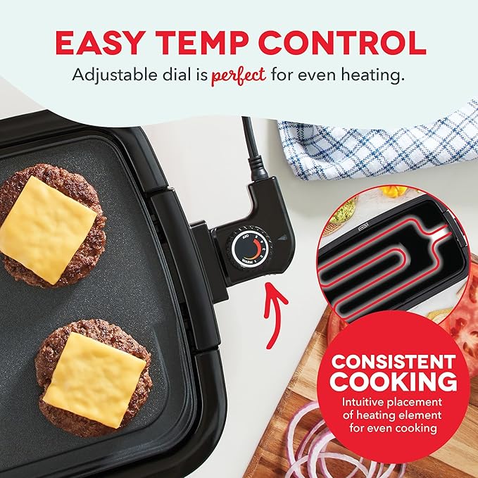 Dash Deluxe Everyday Griddle - Electric Griddle with Removable Plate - Nonstick, Easy-Clean Surface & Anti-Slip Base - Recipe Book Included - Gray