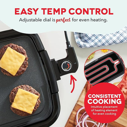 Dash Deluxe Everyday Griddle - Electric Griddle with Removable Plate - Nonstick, Easy-Clean Surface & Anti-Slip Base - Recipe Book Included - Gray