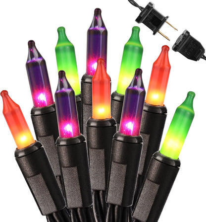 Brizled Halloween String Lights, 21.3ft 100ct Incandescent Purple & Green & Orange Halloween Lights Connectable, UL Certified Halloween Lights Black Wire Mini Light Set for Halloween Holiday Christmas