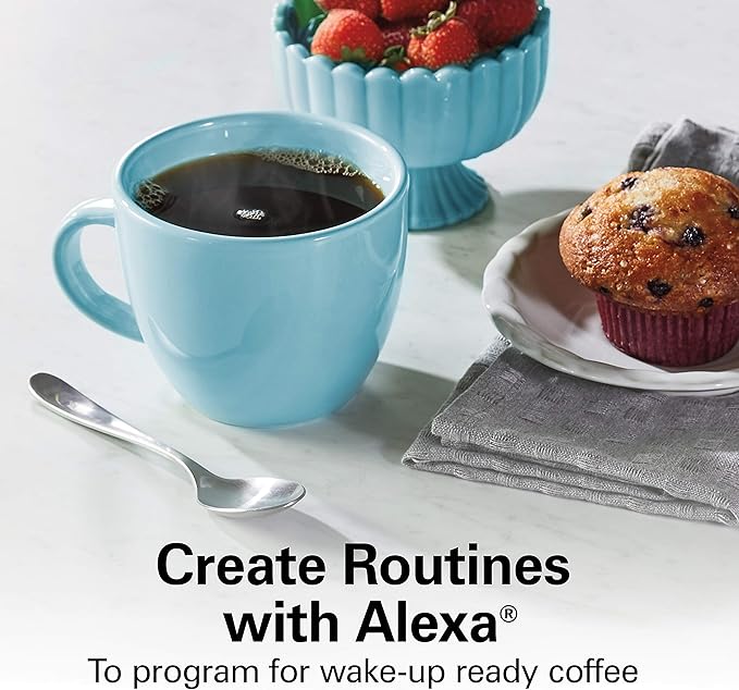 Hamilton Beach Works with Alexa Smart Coffee Maker, Programmable, 12 Cup Capacity, Black and Stainless Steel (49350R)