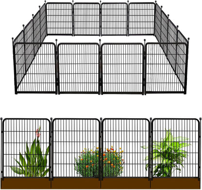 Doorless Dog Digging Fence Barrier,48in(H) 12 Panels Total 26.6 Ft(L), Black Metal Fencing for Yard 4ft Tall, Dog Fence Outdoor for Yard, Fencing for Garden Beds, Garden Fences Border