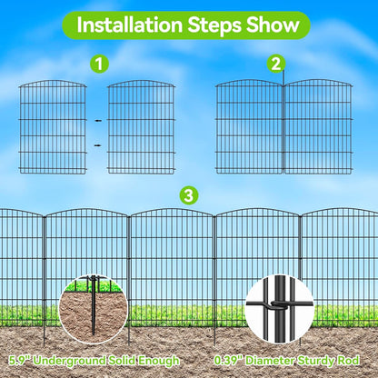 INJOPEXI Decorative Garden Fence 6 Panels 13ft (L)×36in (H) Animal Barrier Fences with 6 Panels Rustproof Metal Wire No Dig Rabbit Fencing Dog Fence for Outdoor Backyard Patio - Without Fence Gate