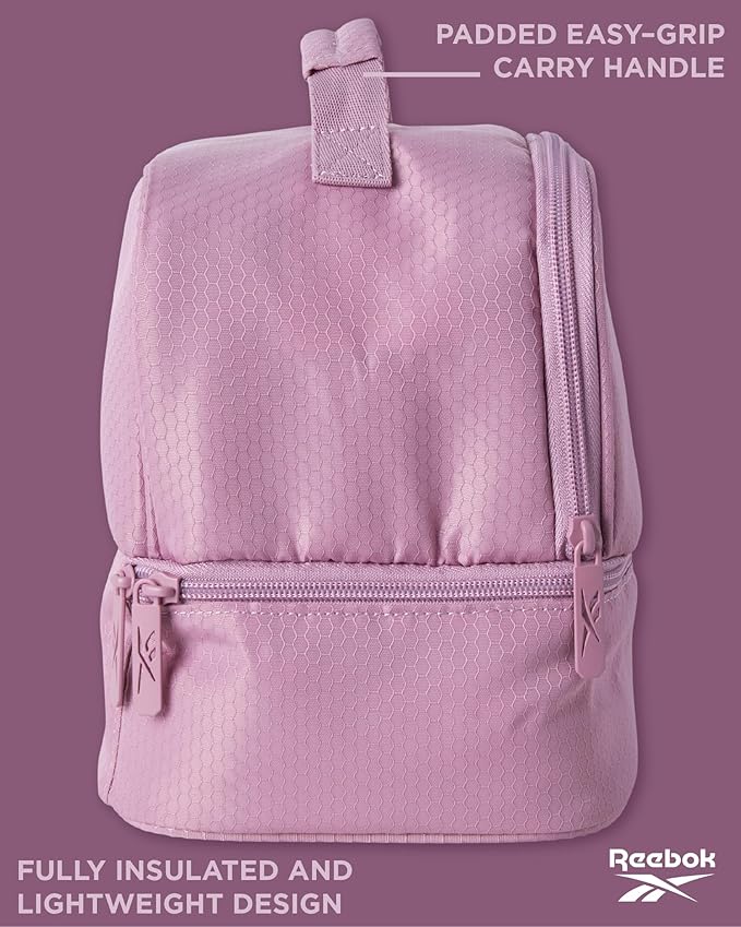 Reebok Mens and Womens Lunch Bag - Portable Insulated Work Lunch Box for Women and Men with Two Compartments and Handle, Andy Infused Lilac
