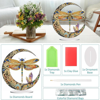Diamond Painting Kits for Adults Beginners, 5D Full Drill Dragonfly Crystal Art Desktop Ornament, DIY Single Sided Home Office Desk Decor, Creative Craft Gift Set with Tools