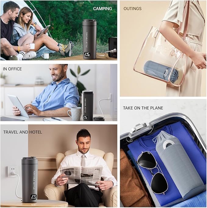 Dual Voltage Portable Electric Kettle Travel Hot Water for Tea, Coffee, 6 Temperature Controls and LCD Display, 316 Stainless Steel and 450ml, Auto Shut Off & Boil Dry Protection