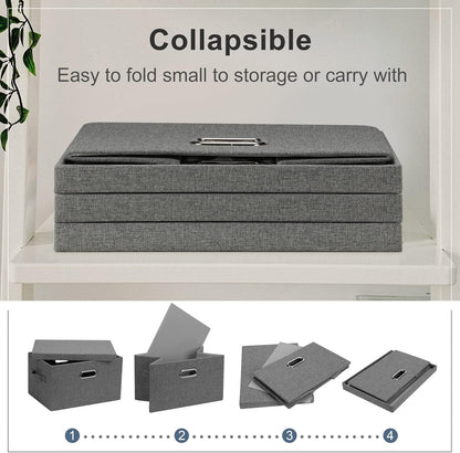 Medium 15" 21 Quart Collapsible Stackable Storage Bins with Lids, 5 Packs Grey Foldable Fabric Closet Boxes Heavy-duty Linen Cube Baskets Container for Bedroom Office (15 x 11 x 8)