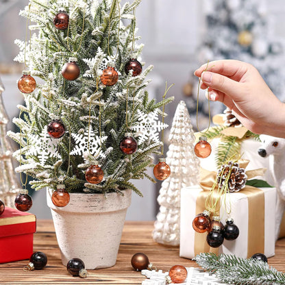 Tioncy 32 Pcs 1 Inch Mini Glass Christmas Ornaments Balls Shiny Christmas Balls Tiny Tree Hanging Decoration Small Colorful Ball Pendant for Xmas Party Supplies(Multi Brown, Black)