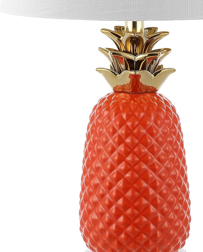 JONATHAN Y 23" Orange/Gold Pineapple Ceramic Table Lamp for Bedroom Decor, Modern Whimsical Bedside Nightstand Lamp with White Linen Drum Shade and LED Bulb (JYL4019E)