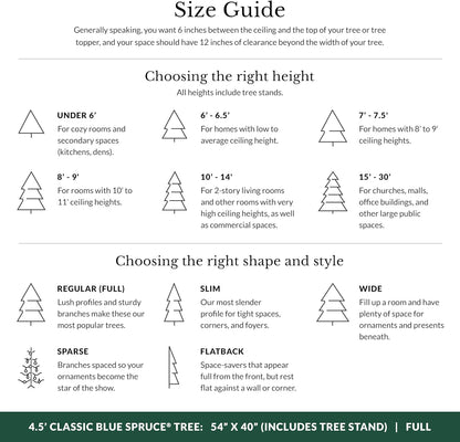 Balsam Hill 4.5ft Pre-Lit Classic Blue Spruce - Artificial Christmas Tree with 300 Clear Incandescent Lights, Easy Plug Technology, Premium Stand & Storage Bag for Indoor Holiday Decorating