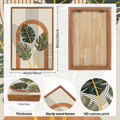 KAIRNE Boho Canvas Wall Art,Abstract Minimalist Room Decor,Tropical Botanical Wall Decor,Mid-Century Geometric Illustrations Set of 3(16”X24”),Botanical Print for Living Room Bedroom Dining Room Decor