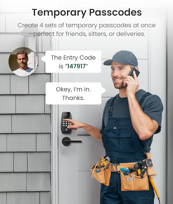 DESLOC C100 Keyless Entry Door Lock with 2 Lever Handles, Smart Deadbolt Lock for Front Door with 2 Keys, Auto Lock, 100 PIN Codes, Passage Mode, IP54 Waterproof, 12 Months Battery,Black