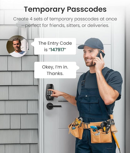 DESLOC C100 Keyless Entry Door Lock with 2 Lever Handles, Smart Deadbolt Lock for Front Door with 2 Keys, Auto Lock, 100 PIN Codes, Passage Mode, IP54 Waterproof, 12 Months Battery,Black