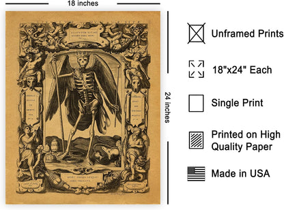 Poster Master Vintage Medieval Poster - Retro Gothic Print - Gift for Artist, Friend - Angel of Death, Memento Mori, Life, Skeleton, Dark - Wall Decor for Home, Living Room, 18x24 Unframed Wall Art