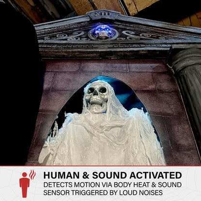 Haunted Hill Farm 6.7-Ft Animatronic Mausoleum by Tekky, Halloween Animatronic, Spooky House Wall Decoration, Creepy Indoor & Covered Outdoor Party Decor Motion-Activated Lights & Sound, LifeSize