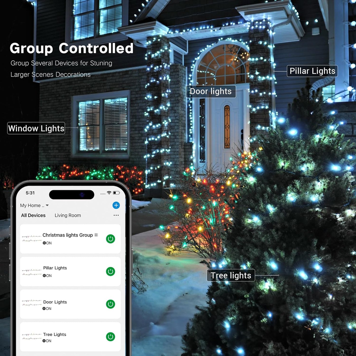 Brizled Smart Christmas Lights, 65ft 198 LED Color Changing Mini Lights, WiFi APP Controlled Xmas Tree Light, Dimmable Christmas Light Work with Alexa Google Home for Indoor Outdoor Year-Round Decor