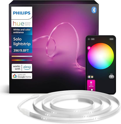 Philips Hue Indoor 10 Ft Smart LED Solo Lightstrip Base Kit with Smart Dimmer Switch - Control with Hue App, Alexa, Google Assistant, Apple HomeKit