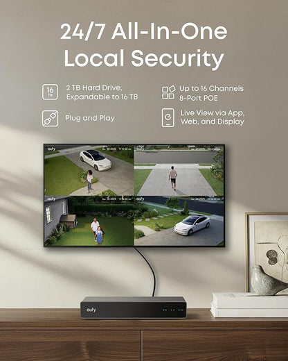 eufy PoE NVR Security System E40, 24/7 Recording,Up to 16CH, 2TB HDD, 4 4K Bullet Cams, Wired Outdoor Cam, 4K UHD, 122° FOV, Color Night Vision, AI Detection, Red and Blue Strobe