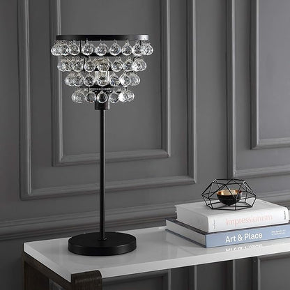 JONATHAN Y 25" Bronze Table Lamp, Modern Industrial Chandelier Style Light, Clear Crystal Beads, Glam Bedside Nightstand Lamp for Bedroom Living Room, LED Bulb Included JYL9004A